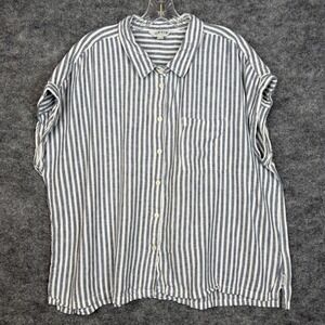 Orvis Linen Blend Striped Button Up Shirt Women's XXL Blue White